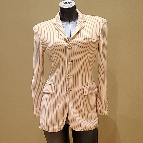 Jean Paul Gaultier Jackets & Blazers - Jean Paul Gautier creme blazer with red pinstripes Vintage and gorgeous